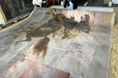 Installation pour le traitement d'une toile de grand format, 3 x 4 m, Charles-Boris de Jankowski, XIXe siècle, collection privée